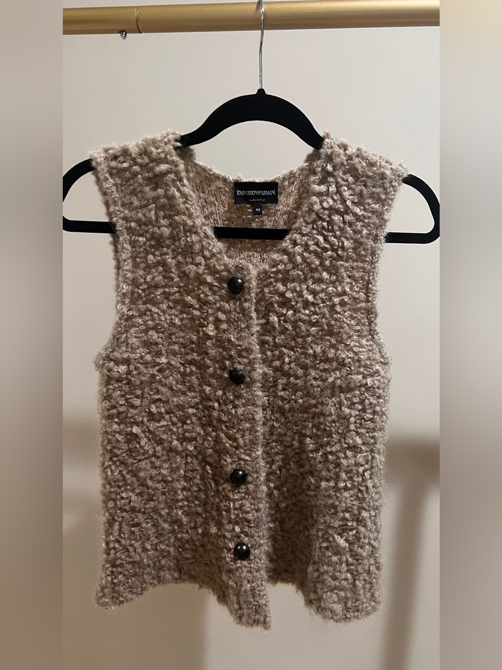 Emporio Armani Taupe Bouclé Button-Front Vest